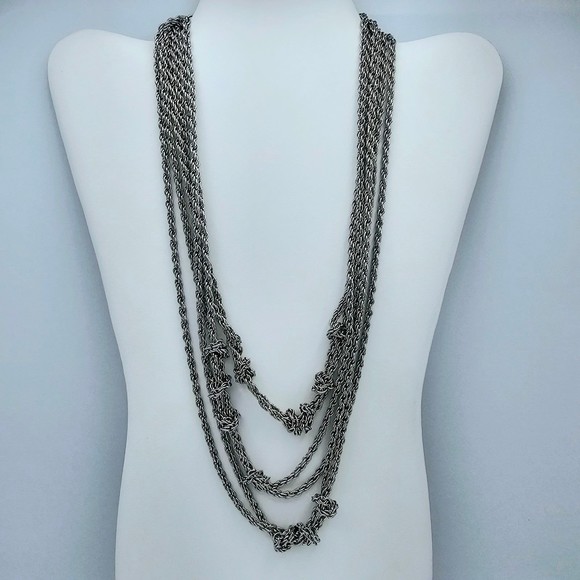 Amrita Singh Necklace Silvertone Twisted Knots Multi Strand Draping Layers 18" - Picture 11 of 11